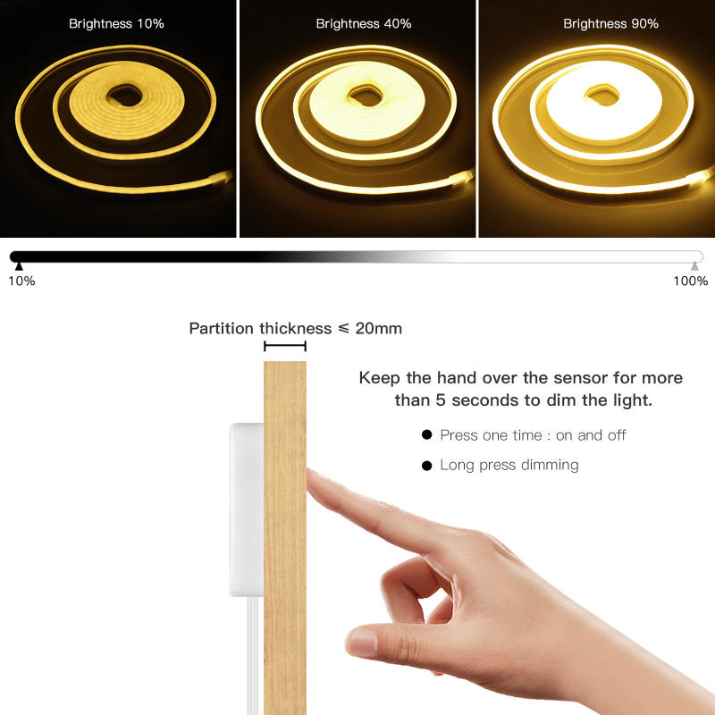 Description Picture 3 of itemEU Plug 1M 2M 3M 5M 10M Dimmable Neon LED Strip With Hand Sweep Touch Dimmer Switch For Room Kitchen Cabinet Backlight Lighting