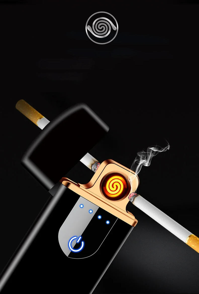 Description Picture 4 of item2023 Hot Sale Metal Windproof Pulse Double Arc Plasma Lighter LED Display USB Rechargeable Lighter Gift for Men