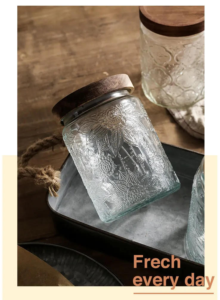 Description Picture 2 of itemJapanese Retro Embossed Glass Sealed Jar Storage Jar Snack Dried Fruit Jar Glass Jar Kitchen Supplies Storage Jar Ornament