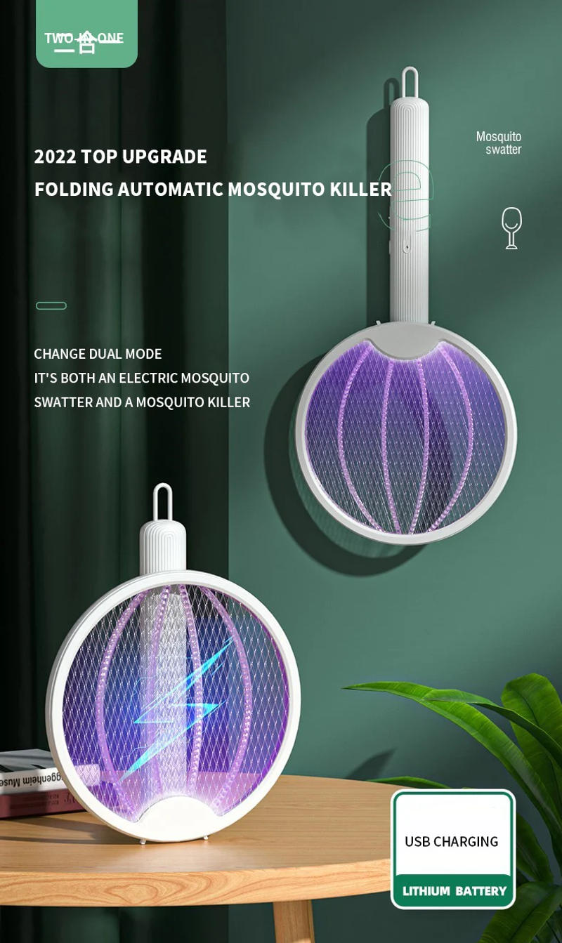 Description Picture 2 of itemFoldable Electric Mosquito Killer Fly Swatter Trap USB Rechargeable Mosquito Racket Insect Killer with UV Light Bug Zapper 3000V