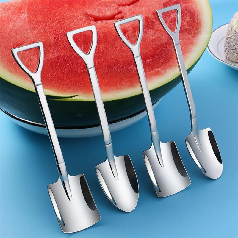 Description Picture 2 of item1/4Pcs Stainless Steel Shovel Spoons Cutlery Coffee Tea Spoon Ice Cream Dessert Fruit Party Scoop Kitchen Restaurant Tableware