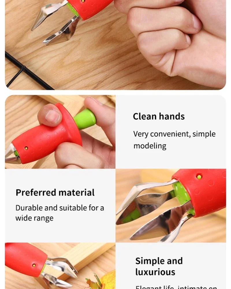Description Picture 6 of itemStrawberry Slicer Cutter Strawberry Corer Strawberry Huller Fruit Leaf Stem Remover Salad Cake Tools Kitchen Gadget Accessories