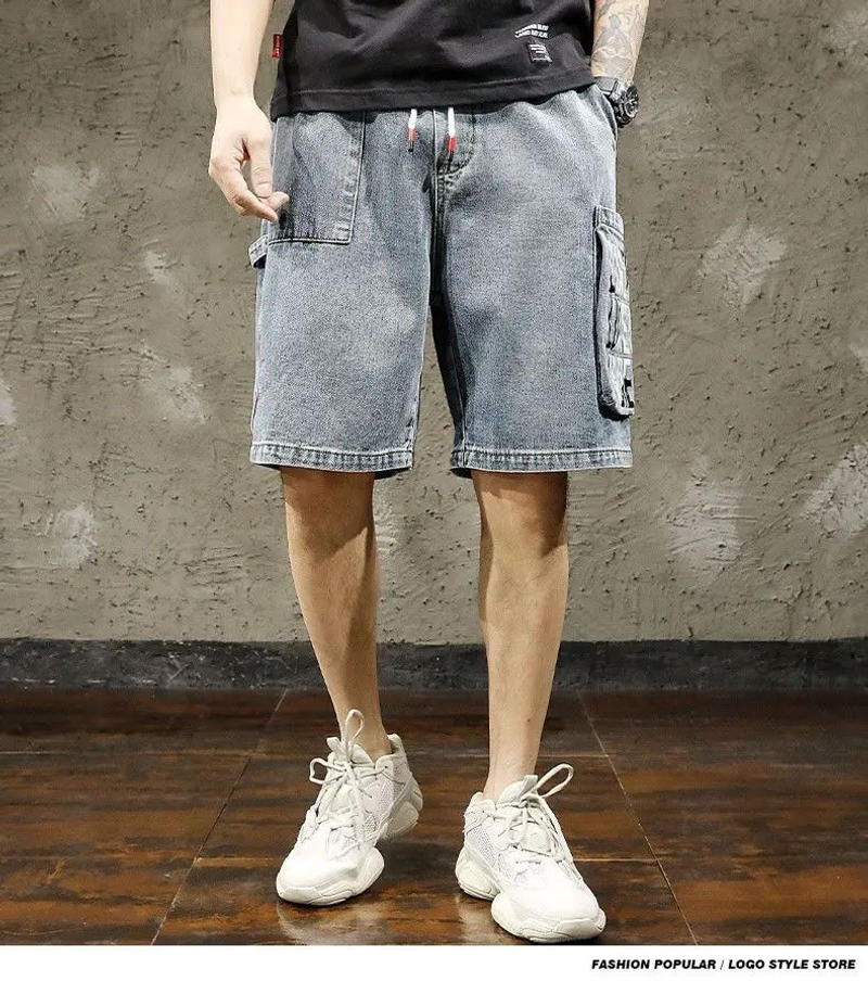 Description Picture 5 of itemFashion Summer Pocket Printing Wash Cowboy Men Loose Large Size Elastic Waist Korean Trend All-match Comfortable Middle Pants