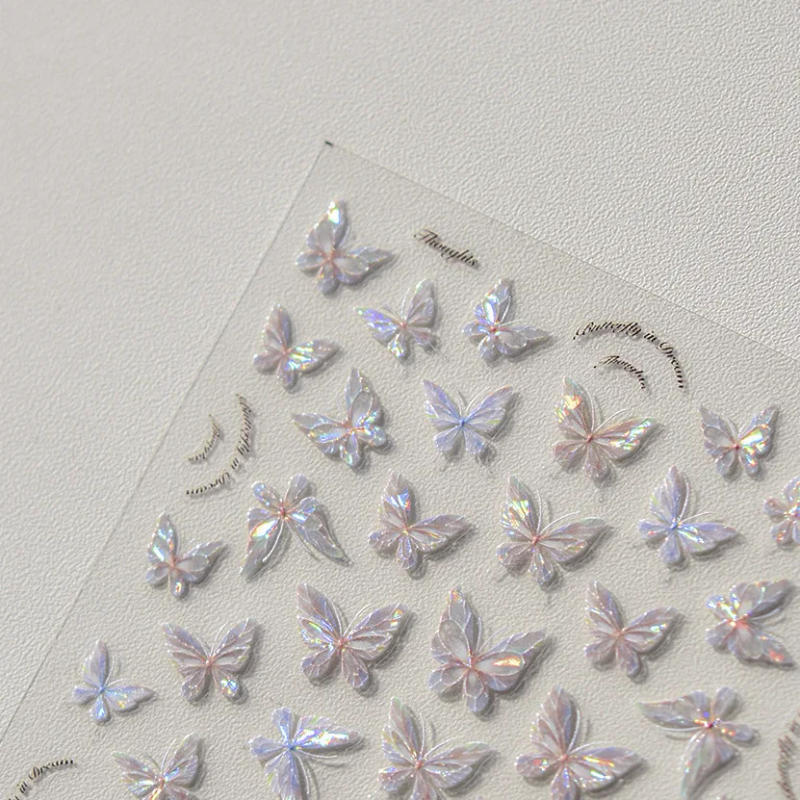 Description Picture 4 of item1pcs Pink Shining Aurora Shell Butterfly Nail Stickers 5D Adhesive Nail Art Design Decorations Decals DIY Manicure High Quality