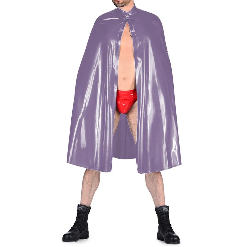 Description Picture 3 of itemMens Halloween Party Cloak Adult Turn-down Collar Shiny PVC Leather Capes Witches Princess Cloak Coats Wetlook Cosplay Costume