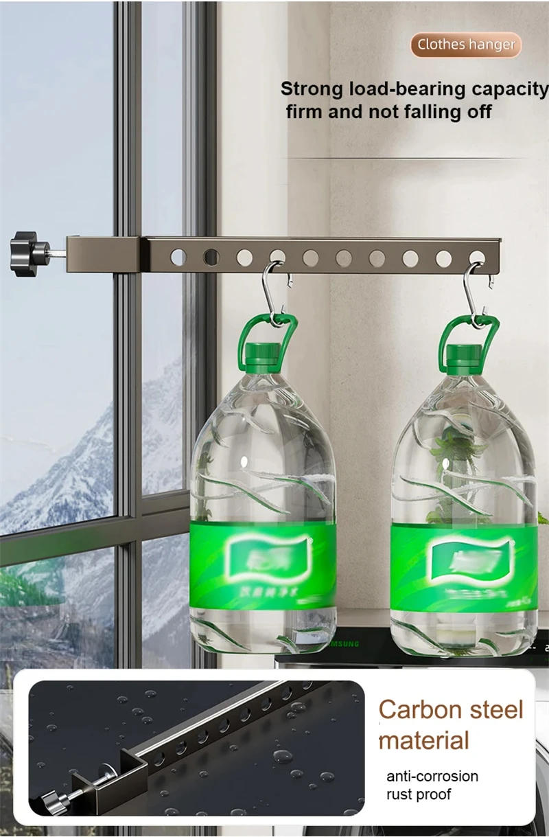 Description Picture 6 of itemFoldable Rotatable Black Clothes Rack Clothes Hangers Wall Mounted Hanger Drying Rack Space Saving Aluminum Clothes Organization