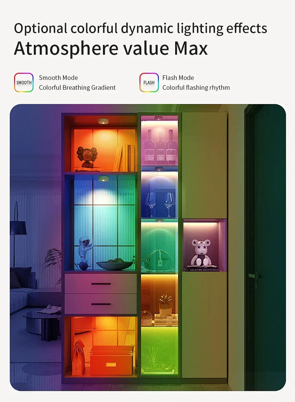 Description Picture 5 of itemWireless LED Night Light Remote Control RGB Color Under Cabinet Light Rechargeable Dimmable Bedroom Closet Wardrobe Light