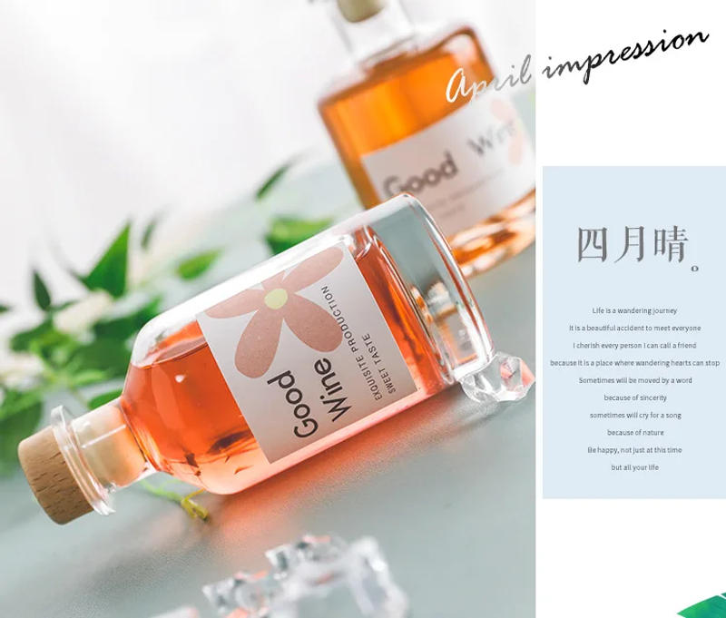 Description Picture 4 of itemWith Wood Lid Cute Wine Glass Iced Coffee Bottles Glass Water Bottle Small Refillable Travel Sealed Bottle Cold Brew Tea Bottles