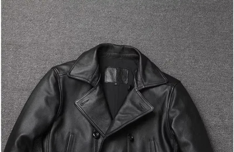 Description Picture 5 of itemshipping.Cheap Free leather trench coat.Men's Business Cowhide jacket.Long Slim natural wear.Trench coat 100% de couro