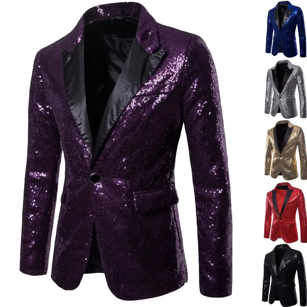 Description Picture 6 of itemMen's Suits Round Sequin Pocket Single Row Button Wedding Groom Stage Show Hosting Dinner Menswear Bar Dance Casual Men Blazer