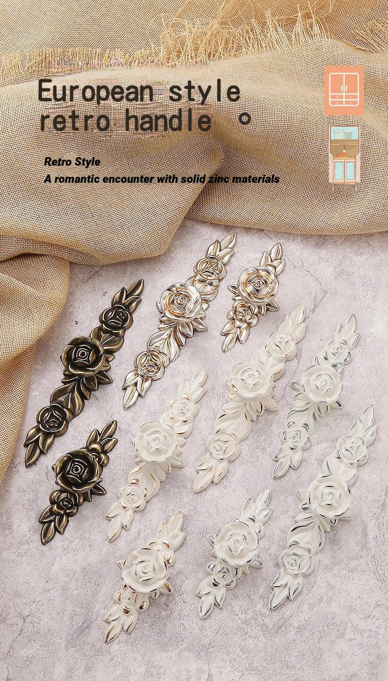 Description Picture 2 of itemRetro Cabinet Door Single Hole Handle Pattern Rose Light Luxury Shoe Cabinet Drawer Wardrobe Door Minimalist Handle