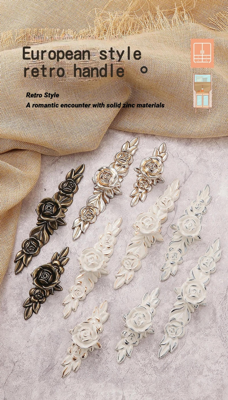 Description Picture 2 of itemRetro Cabinet Door Single Hole Handle Pattern Rose Light Luxury Shoe Cabinet Drawer Wardrobe Door Minimalist Handle