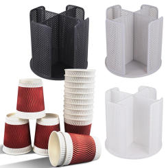 Plastic Cup Organizer 360° Rotatable Paper Cup Dispenser 4 Compartment Disposable Cup Storage Rack for Coffee Stations