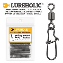 LUREHOLIC Black Nickel Rolling Swivel Snap for Lure Fishing 50pcs per bag 304SS HIGH STRENGTH CORROSION RESISTANCE