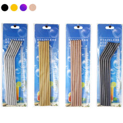 6pcs Metal Reusable 304 Stainless Steel Straws Straight Bent Drinking Straw With Case Cleaning Brush Set Party Bar accessory