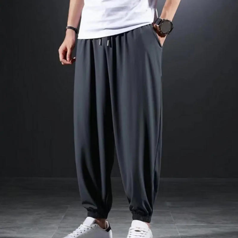 Description Picture 4 of itemMen Sport Pants Ice Silk Loose Ankle-banded Men Pants Drawstring Elastic Waist Gym Traning Jogging Sweatpants Long Trousers