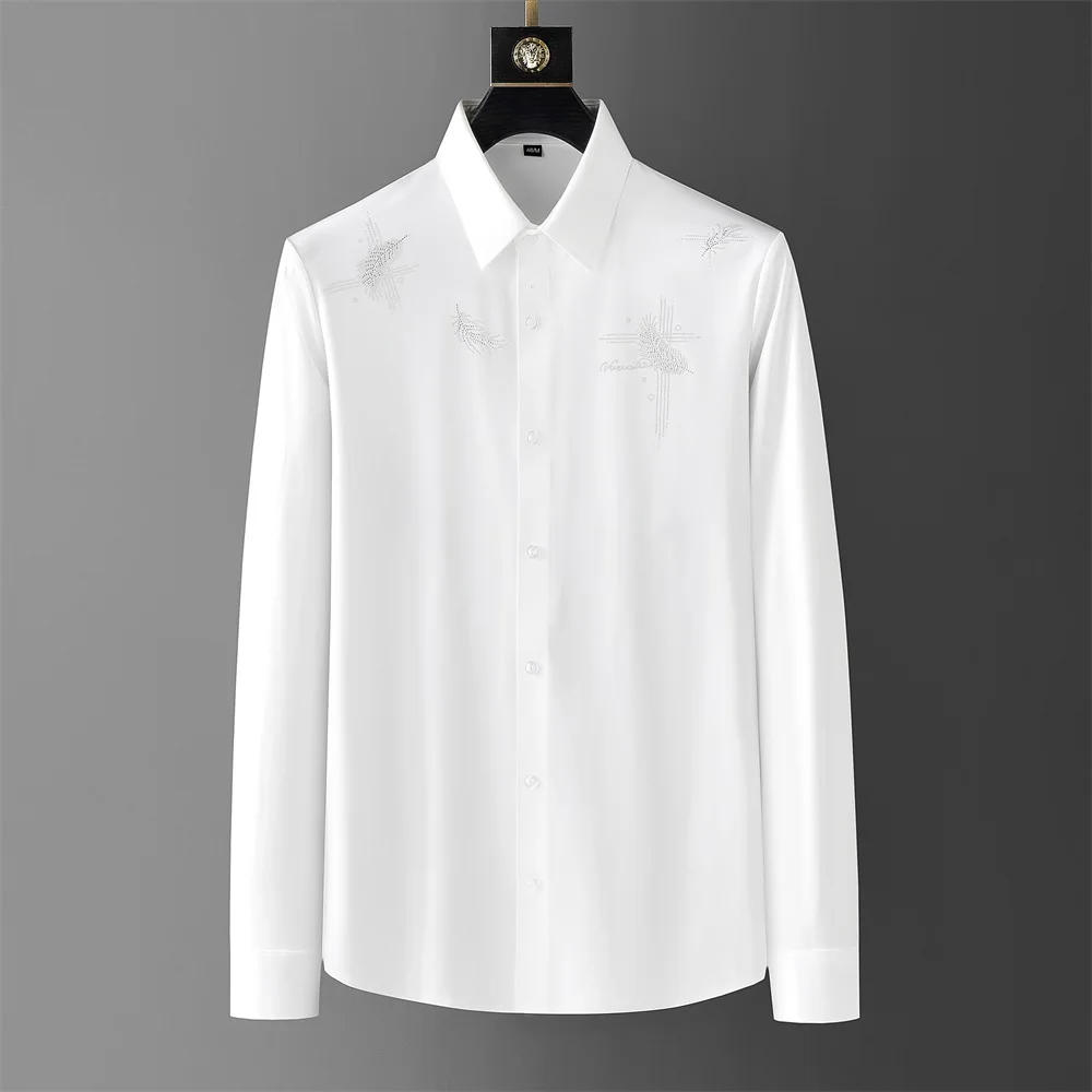 Description Picture 5 of item2024 Spring Luxury Rhinestone Shirts Men's Brand Slim Casual Business Formal Dress Shirt Social Tuxedo Streetwear Men Clothing