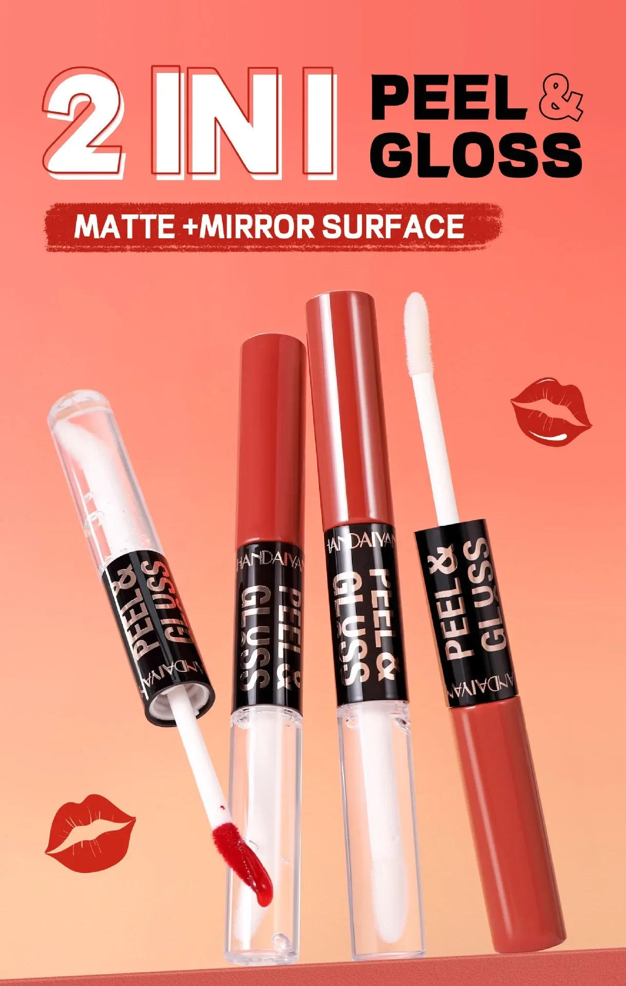 Description Picture 4 of item8Colors Peel Off Lip Gloss Waterproof Transfer-proof Liquid Lipstick Matte Lip Stain Mirror Glass Lipgloss Sexy Red Lips Contour
