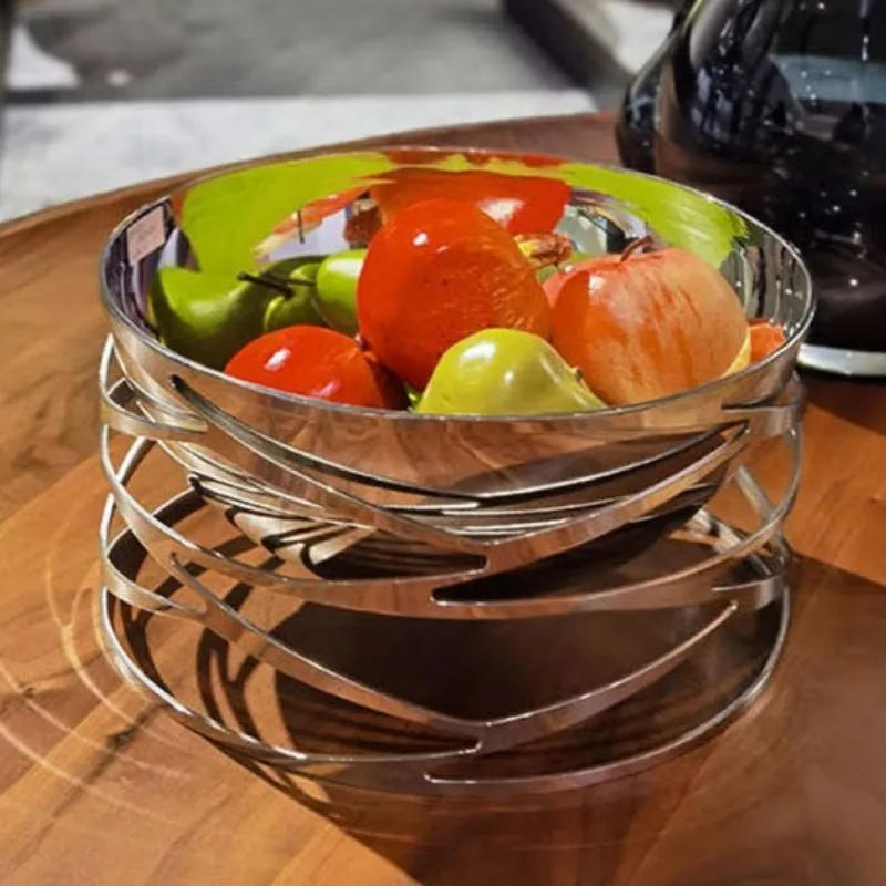 Description Picture 2 of itemModern Hollow Stainless Steel Round Fruit Plate Household Living Room Table Storage Plate Desktop Decorative Tray Ornament