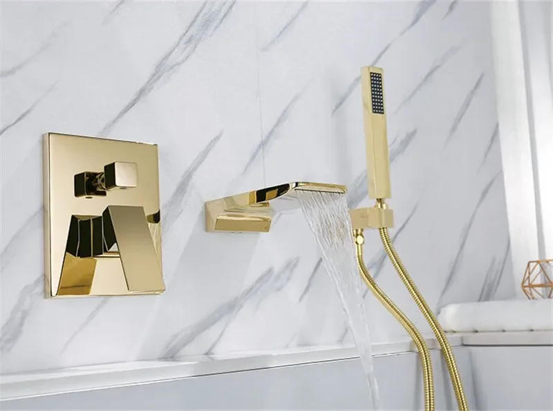 Description Picture 2 of itemGold Bathtub Shower Faucet Set Brass Bath & Mixer With Handheld Waterfall Tap Black