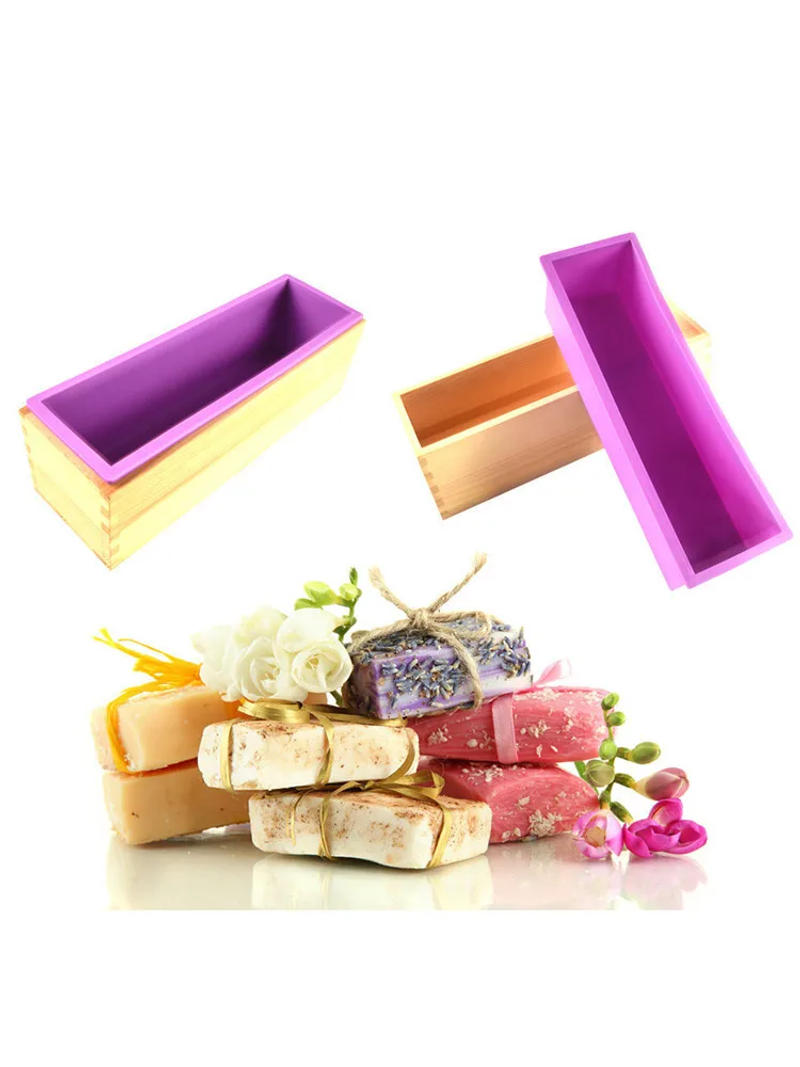 Description Picture 3 of item1.2L Silicone Soap Molds Kit 42 oz Wooden Silicone Soap Rectangular Mold with Stainless Steel Wavy Straight Scraper DIY make