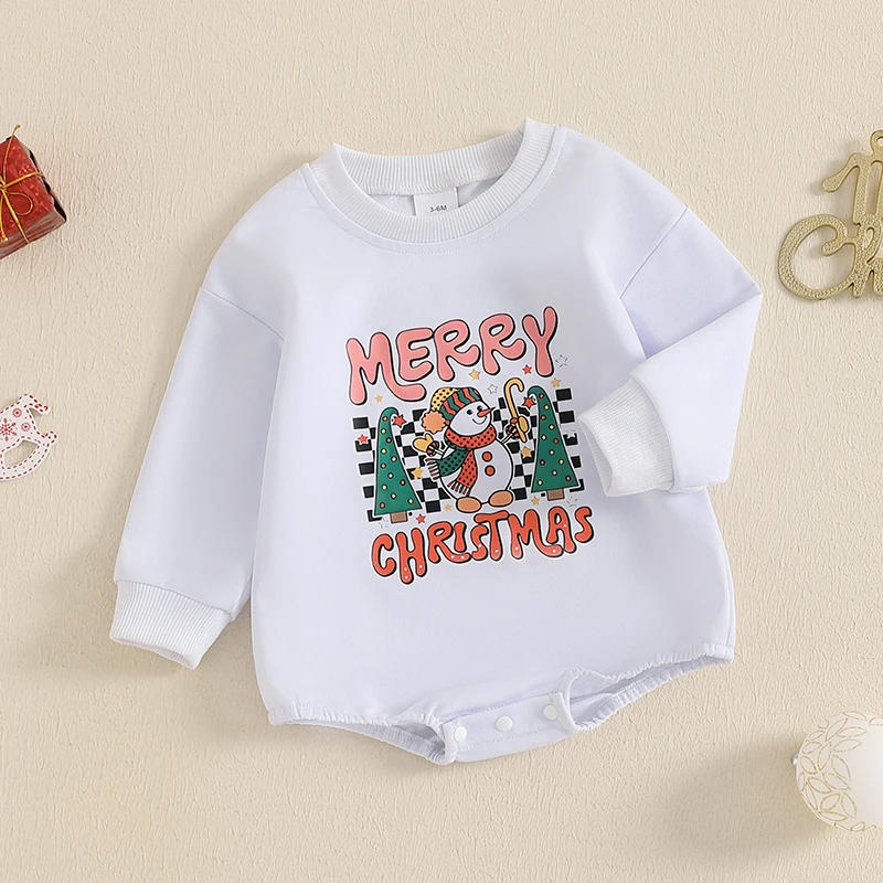 Description Picture 4 of itemBaby Christmas Sweatshirt Romper Letter Snowman Print Round Neck Long Sleeve Jumpsuit