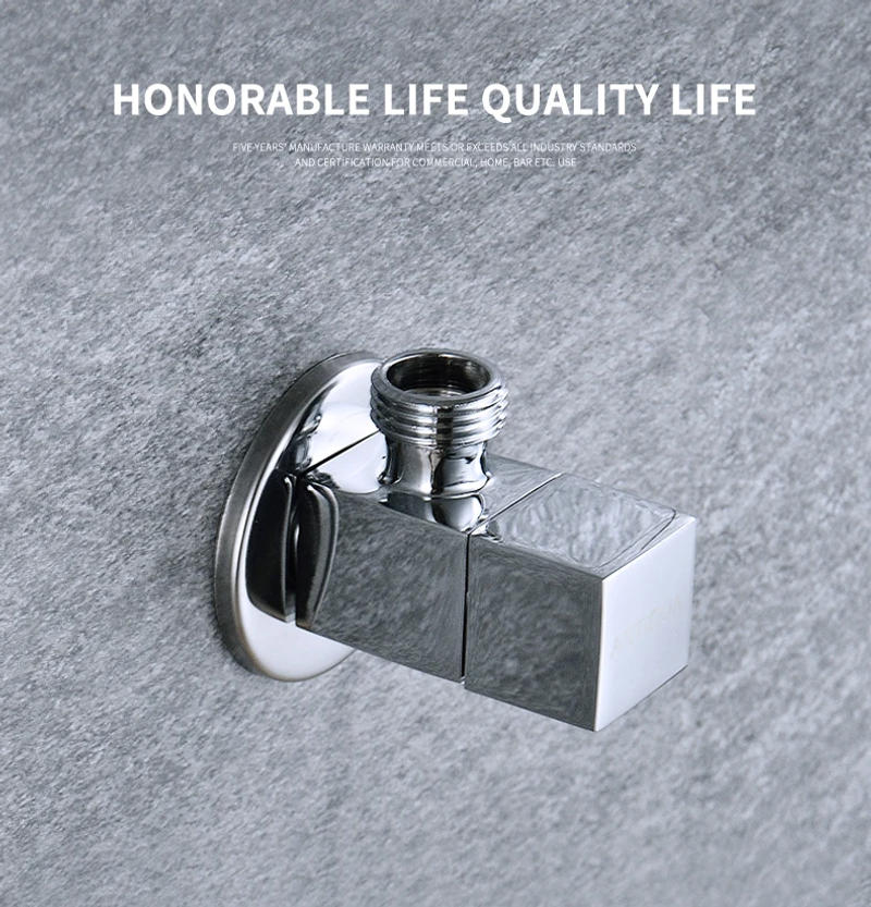 Description Picture 5 of itemHigh Quailty Square Angle Valve Shut Off Water Stop Valve For Faucet and Toile Wall Mounted G1/2 Inlet and Outlet Chrome Plated