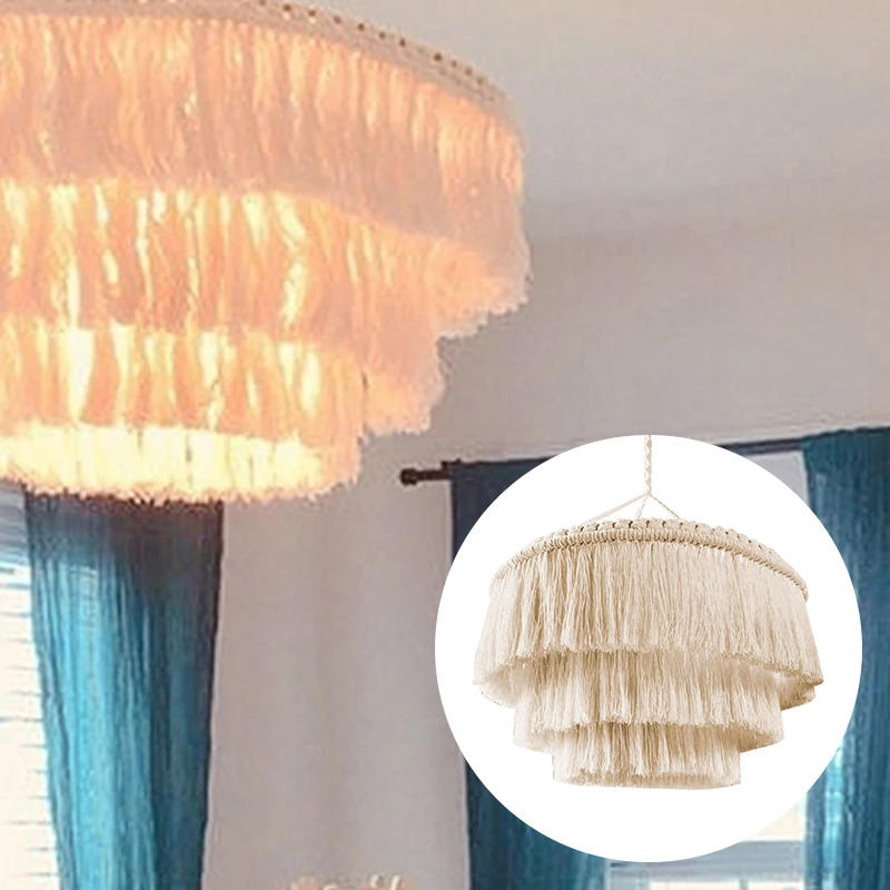 Description Picture 4 of itemNordic Woven Hanging Tapestry Bohemian Macrame Tassel Lamp Shade Lampshade Boho Hanging Light Cover Living Room Home Decor