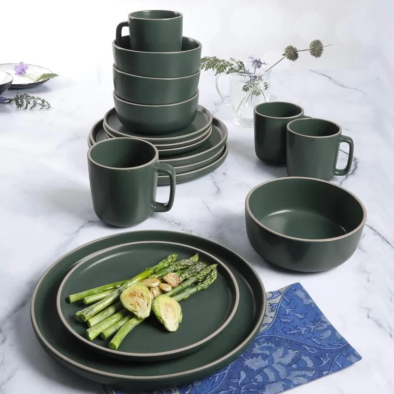 Description Picture 6 of item16 Piece Round Kitchen Dinnerware Set, Dishes, Plates, Bowls, Mugs, Service for 4, Matte Stoneware, Green