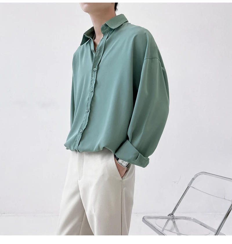Description Picture 3 of itemMen Long Sleeve Shirt Luxury Tops Sexy Clothing Spring Autumn Casual Single-breasted Office Business Work Green Ice ilk Blouse