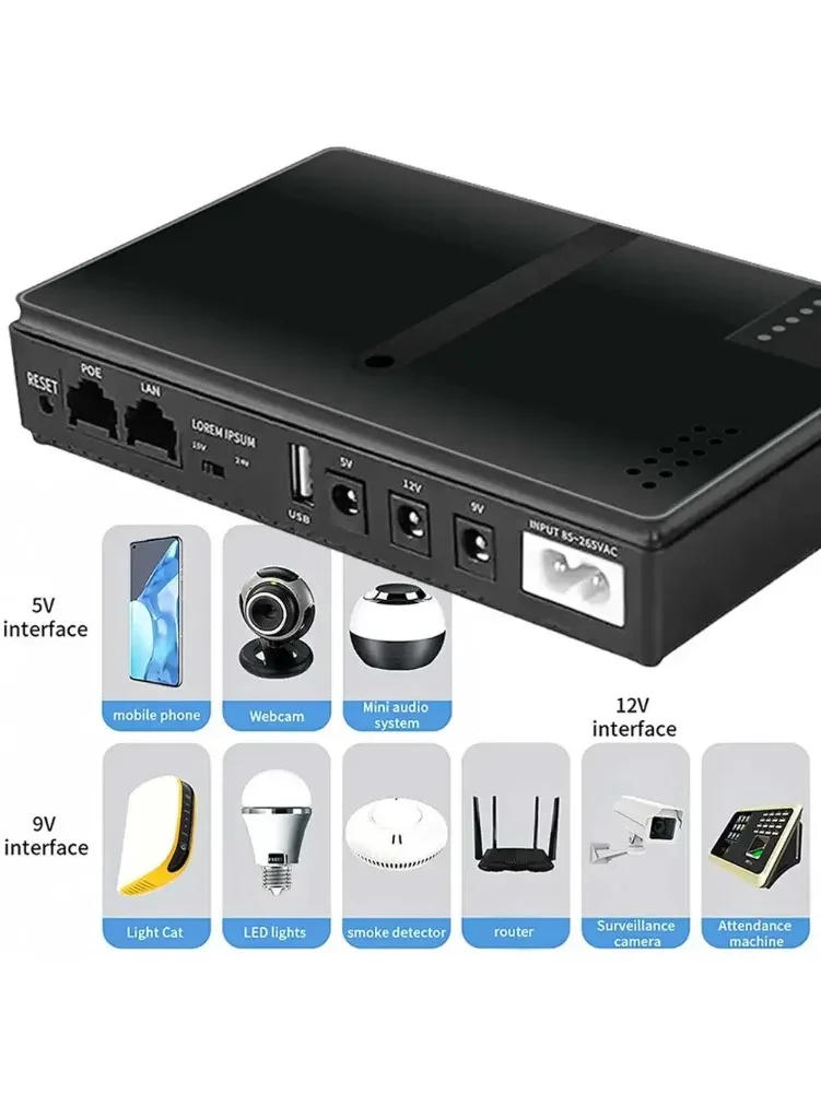 Description Picture 2 of item2024 UPS Battery Backup 10400mAh 5V 9V 12V 2A 15V 24V 1A Output Uninterruptible Power Supply 85‑265V UPS Battery Backup EU Plug