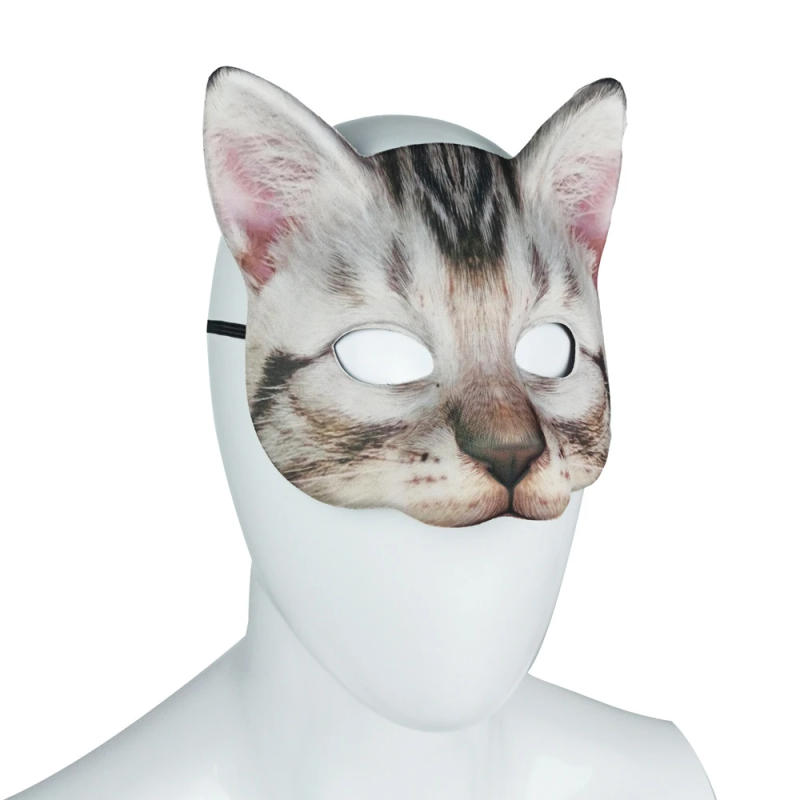 Description Picture 3 of itemCat Mask Halloween Half Face Lifelike Cat Mask Party Playing Costume Props Animal Party Mask Unisex Cosplay Party Props