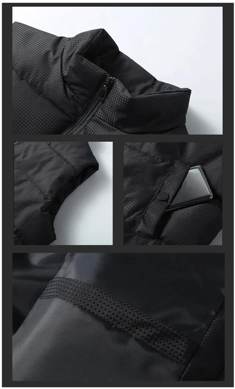 Description Picture 6 of itemAutumn Winter Black Vest Men 2023 New Stand Collar Cotton Padded Sleeveless Jacket Men Casual Solid Color Warm Winter Waistcoat
