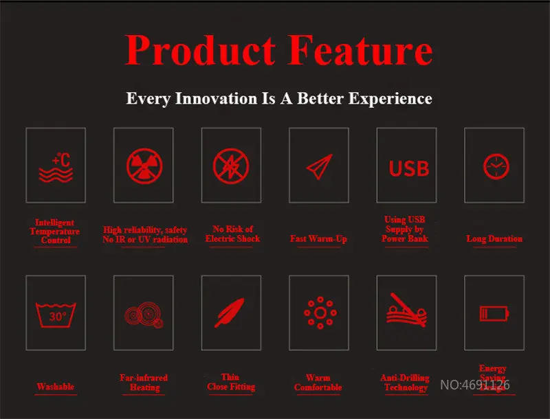 Description Picture 6 of itemMen USB Infrared 13 Heating Areas Vest Jacket Men Winter Electric Heated Vest Waistcoat For Sports Hiking Oversized 6XL