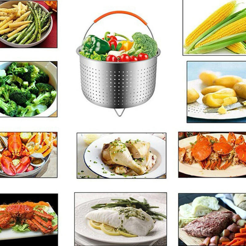 Description Picture 2 of itemStainless Steel Steamer Basket In Stant Pot Accessories For Instant Cooker With Silicone Handle Pressure Cooker Rice Steamer