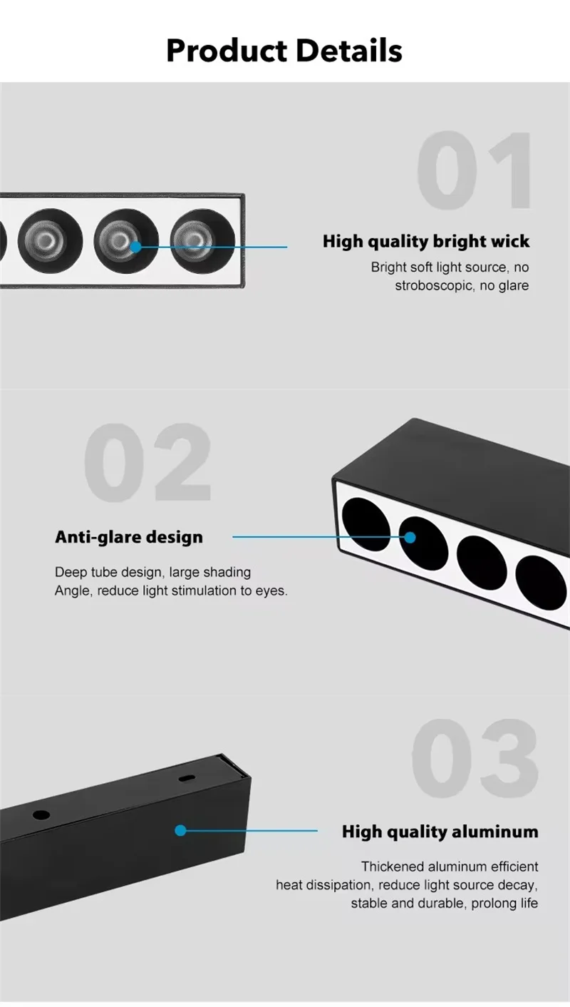 Description Picture 5 of itemSurface-mounted LED COB Line Downlight Dimmable 110V 220V 10W 20W 30W Spotlight 24° White Black For Store Living room Lighting