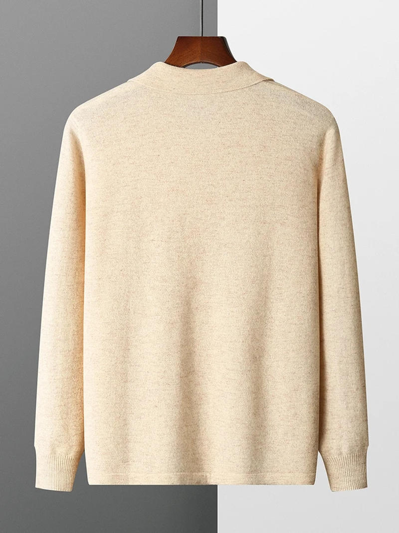 Description Picture 5 of itemMen Wool Cardigan Sweater POLO Collar Shirt 100% Merino Wool Spring Autumn Soft Comfort Long Sleeve Knitwear Smart Casual Tops