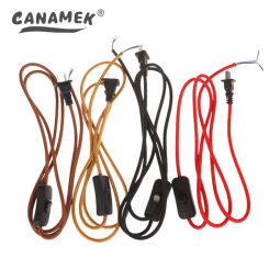 220V AC Power Cords With Plug Switch Fabric Textile Covered Flex Cable Wire 1.8 Meters Extension Cord For Table Lamp