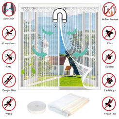Magnetic Window Screen, Screen Door Mesh Window Screen Curtain, Magnetic Closing Door Screen to Keep Bugs Out, White