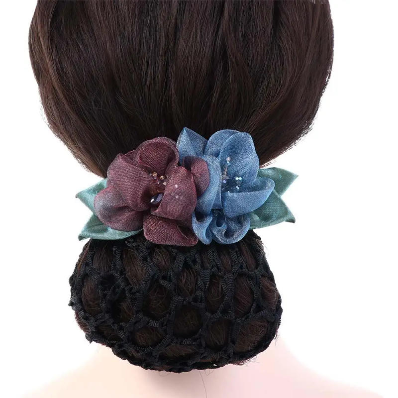 Description Picture 5 of itemDay Gift Back Of The Head Crystal Crochet Nurses Korean Style Headdress Hair Accessories Women Hairpin Flower Bun Net Snood