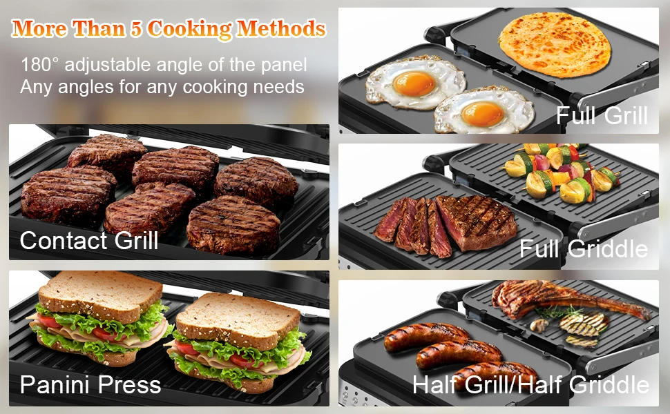 Description Picture 3 of itemPress Grill Sandwich Maker with Removable Plates, 5 in 1 Smokeless Indoor Grill & Griddle with Meat Thermometer, CATTLEMAN CUISI