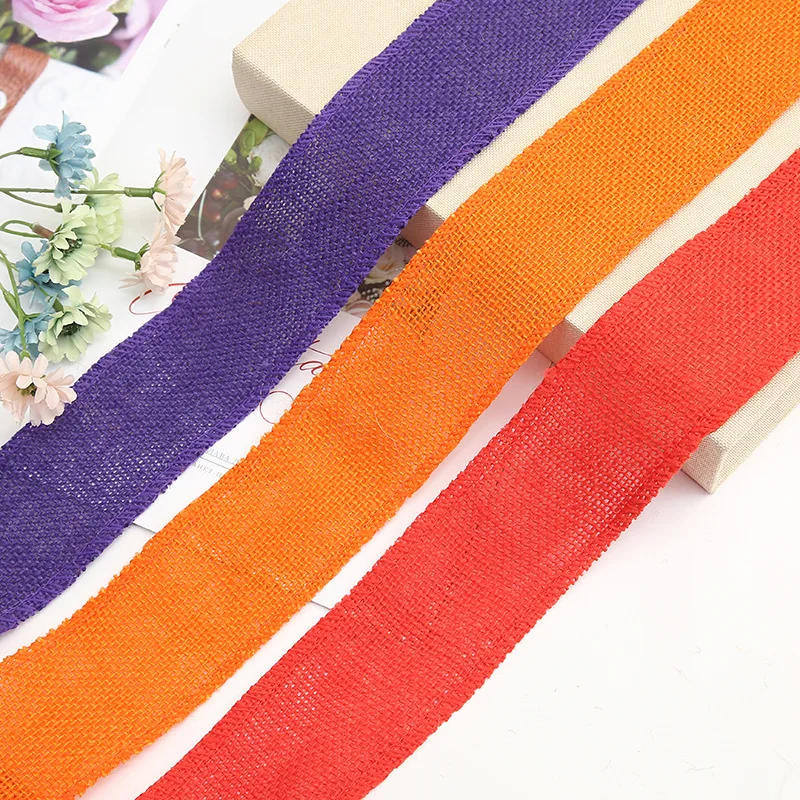 Description Picture 3 of item2M/Roll 60mm Width Colorful Natural Jute Burlap Multi-Purpose Craft  Ribbon DIY Christmas Decoration Gardening Wrapping Package