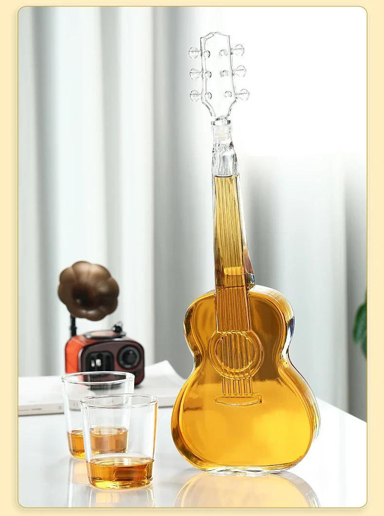 Description Picture 4 of item1000ml Guitar shaped crystal glass wine bottle glasses Whiskey decanter set Bar wine dispenser Barware decoration