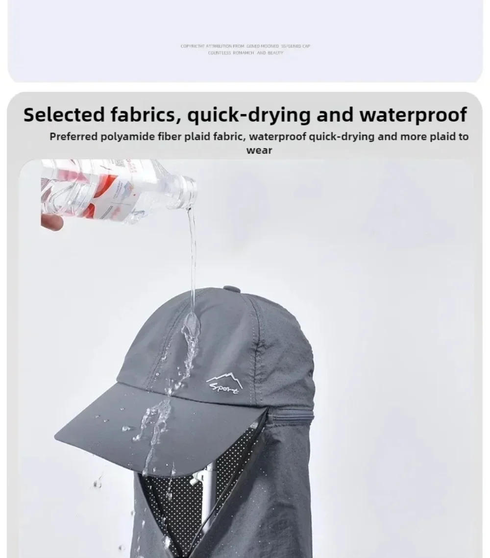 Description Picture 4 of item1pc Summer Men Fishing Sun Protection Baseball Cap Quick Drying Waterproof Detachable Sun Cap Shawl Women Outdoor Bicycle Visor