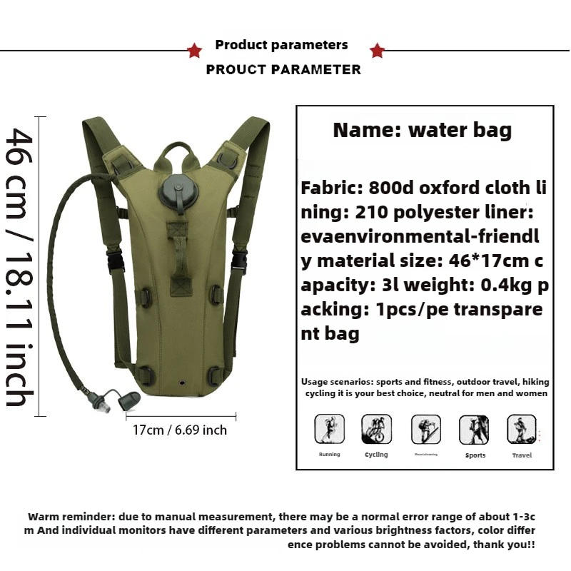 Description Picture 6 of itemSport Hydration Pack Backpack Water-proof Nylon Water Bag with 3 Liter Bladder for Hiking Cycling Climbing