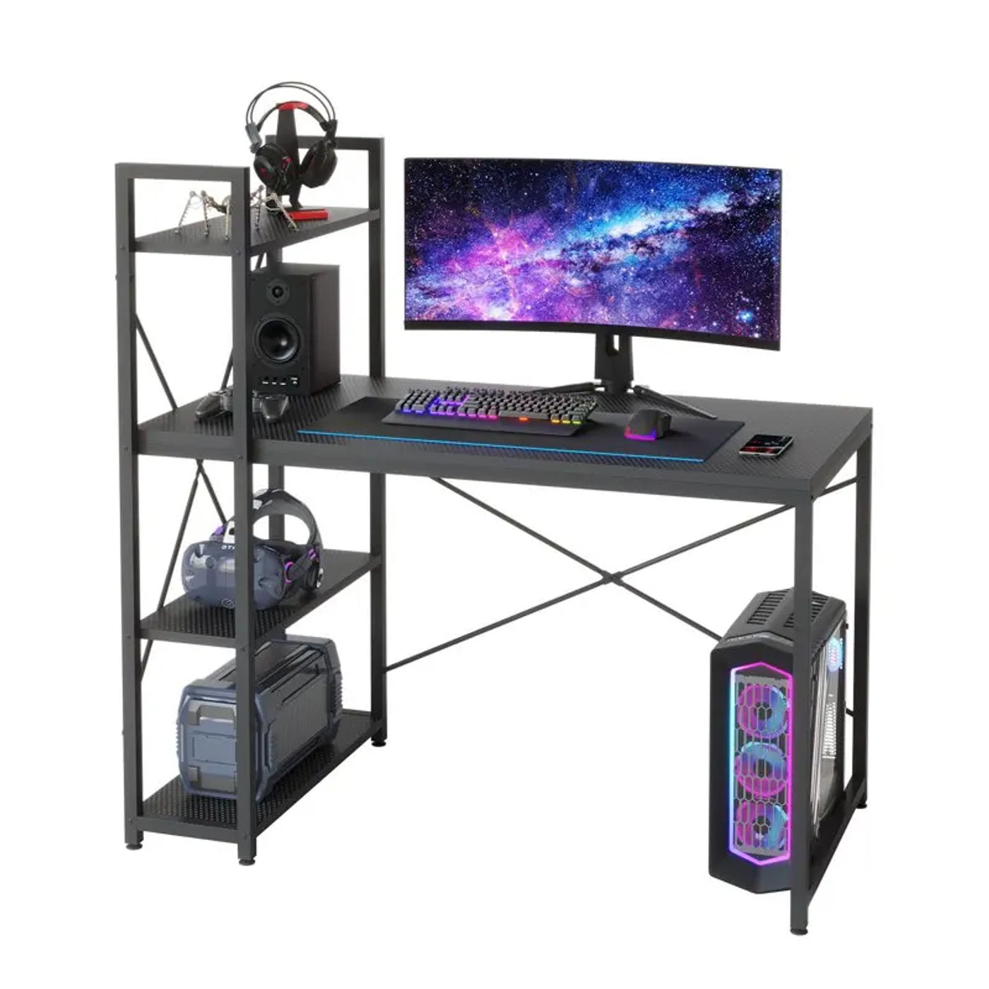 Description Picture 3 of itemInch Computer Gaming Desk with Shelves Black Carbon Fiber