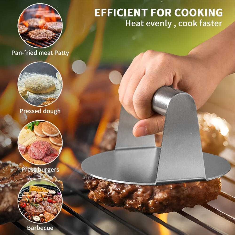Description Picture 2 of itemStainless Steel Smash Burger Press Hamburger Patties Meat Masher Circular Meat Press Mold for Deli Meats Kitchen Accessories