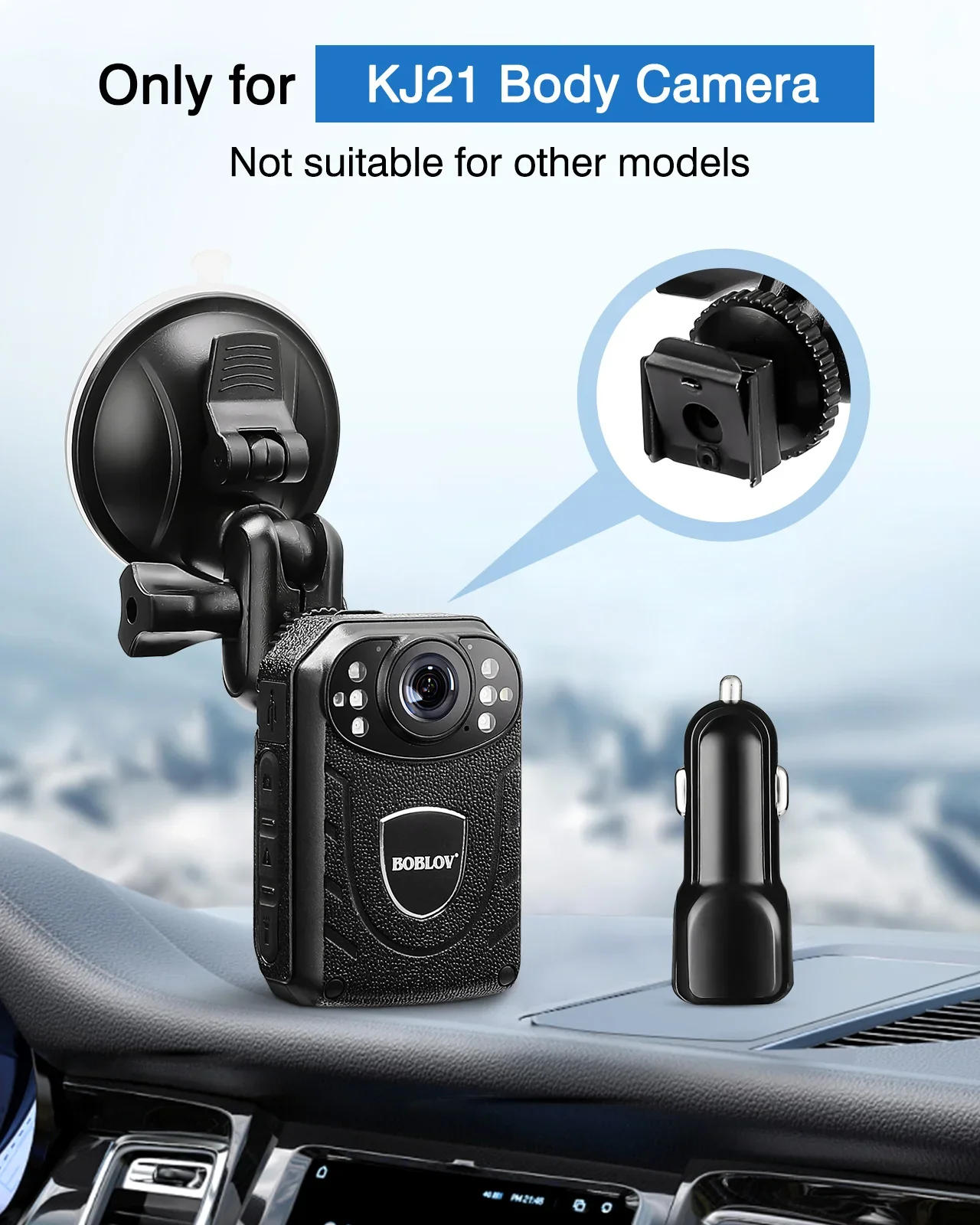Description Picture 4 of itemBOBLOV Suction Cup for KJ21 Body Camera Car Mount and a Car Charger ONLY for KJ21 Body Camera