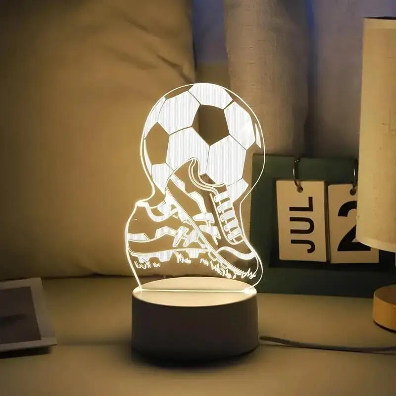 Description Picture 2 of item1pc Football 3D Night Light, 3D Optical Illusion Lamp With Touch, 7-Color Changing Ambient Light For Bedroom