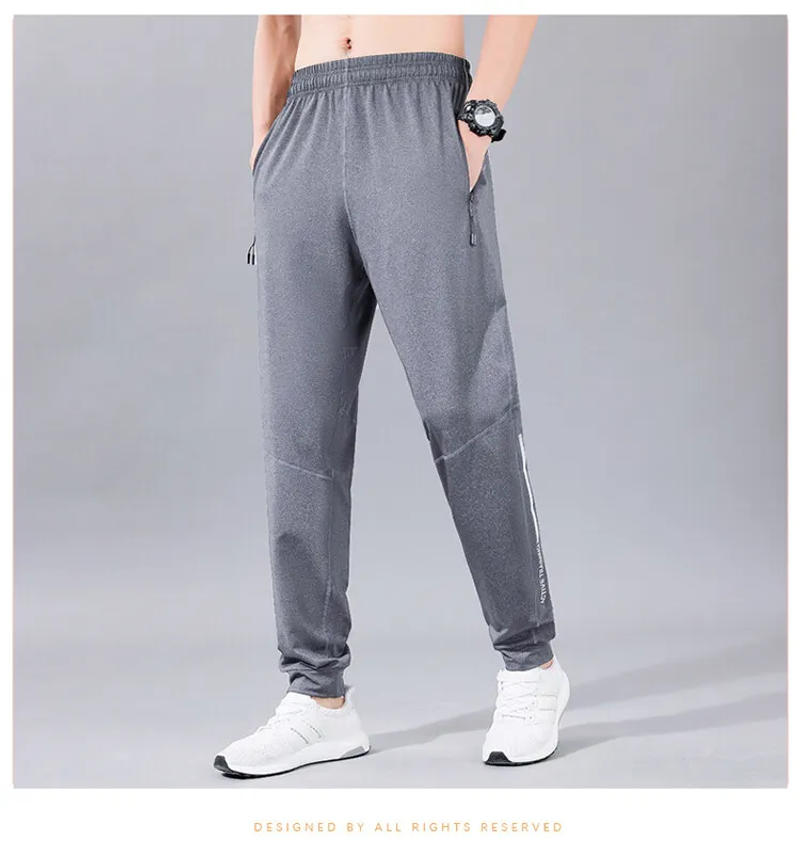 Description Picture 5 of itemSpring And Summer Fashion New Men's Casual Pants Solid Color Drawstring Slim Ice Silk Quick-Drying Sports Pants Leisure Men